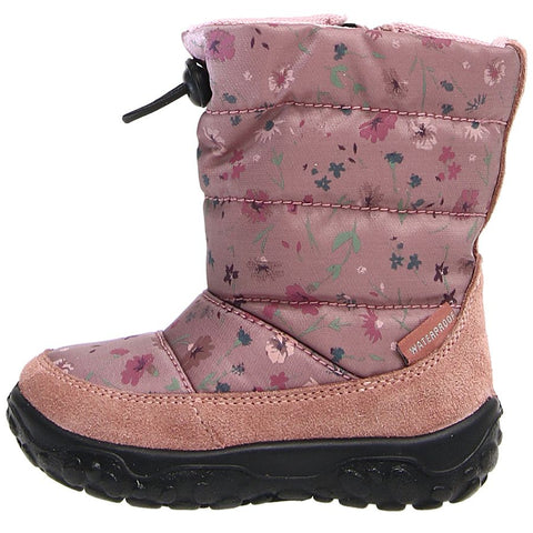 Close-up of the NATURINO RAINSTEP TEX Stiefel POZNURR boots in pink with floral pattern