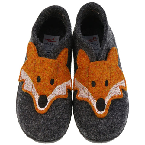 Comfortable and stylish SUPERFIT Hausschuh HAPPY 295-47 in grey with cute fox design