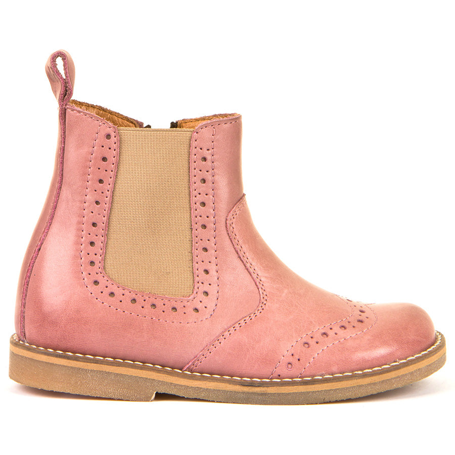 FRODDO Stiefelette G3160142-10 - altrosa - Front view of pink leather ankle boots with decorative stitching and side zipper 