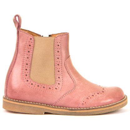 FRODDO Stiefelette G3160142-10 - altrosa - Front view of pink leather ankle boots with decorative stitching and side zipper 