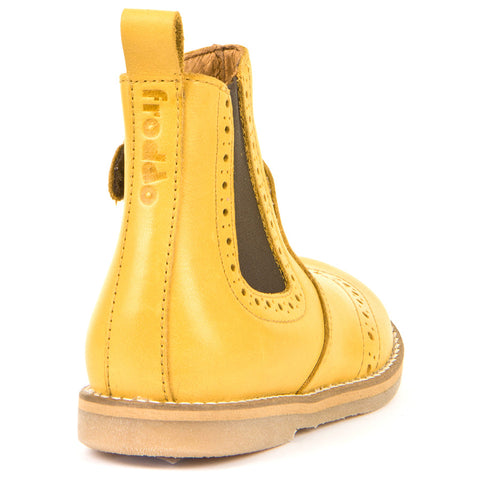 FRODDO Stiefelette G3160142-11 - gelb - A yellow leather ankle boot with laces, side zip, and a chunky sole
