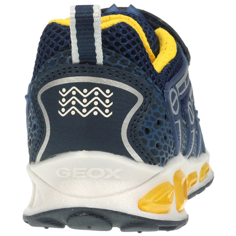 Side view of the navy and gelb GEOX Blinker-Halbschuh SHUTTLE J6294B with logo detail