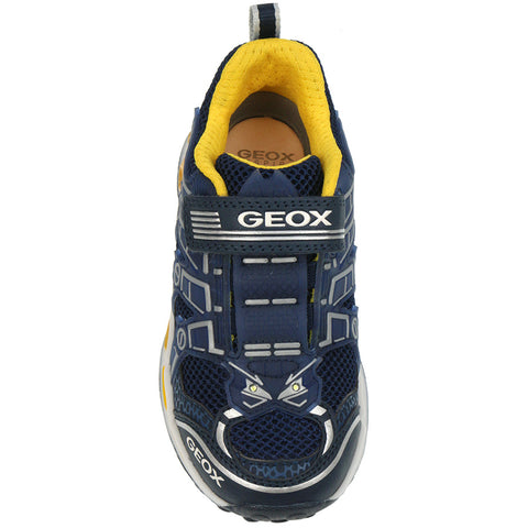 Top view of the navy and gelb GEOX Blinker-Halbschuh SHUTTLE J6294B with velcro straps