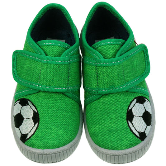 Comfortable and stylish SUPERFIT Hausschuh 247-09 in green color, featuring a football design, perfect for indoor wear
