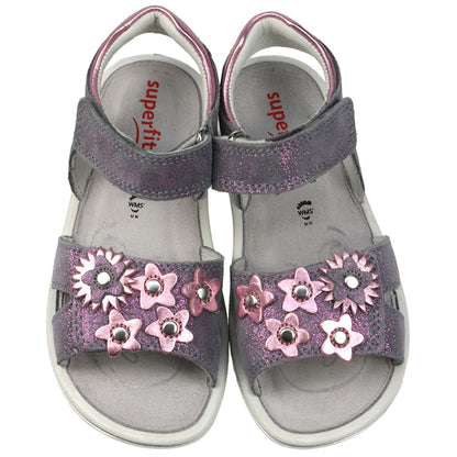 SUPERFIT Sandale SPARKLE 9005-25 - grau - rosa Glitzer - Blume