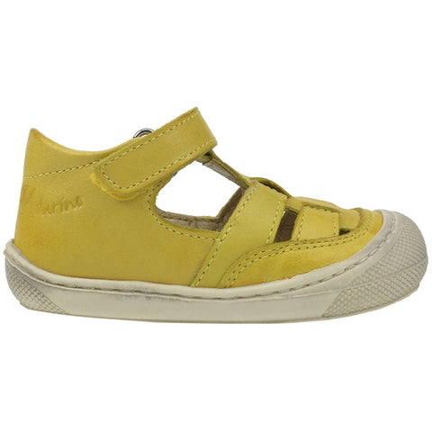 A pair of vibrant yellow NATURINO Halbsandale WAD sandals for children