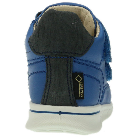 ECCO Gore-Tex Knöchelschuh FIRST 754161-50404 in blau und grau, Frontansicht des Schuhs mit wasserdichten Materialien und gepolstertem Knöchel