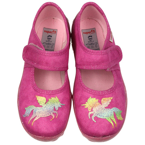 Adorable pink SUPERFIT Hausschuh BONNY 281-55 with rainbow unicorn design