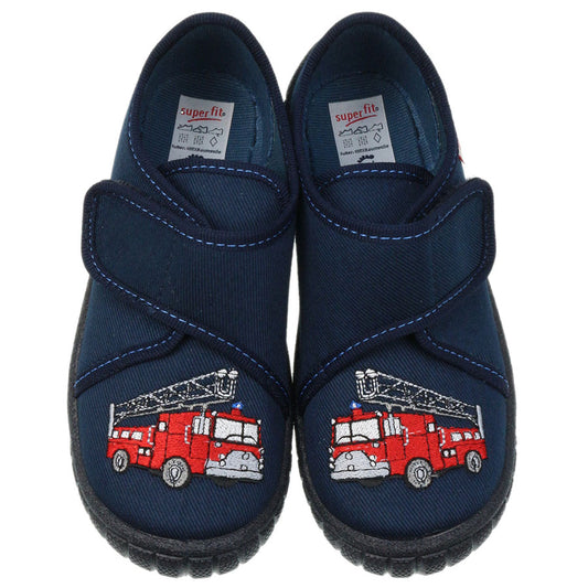Comfortable and stylish SUPERFIT Hausschuh BILL 278-80 in dark blue with firetruck design