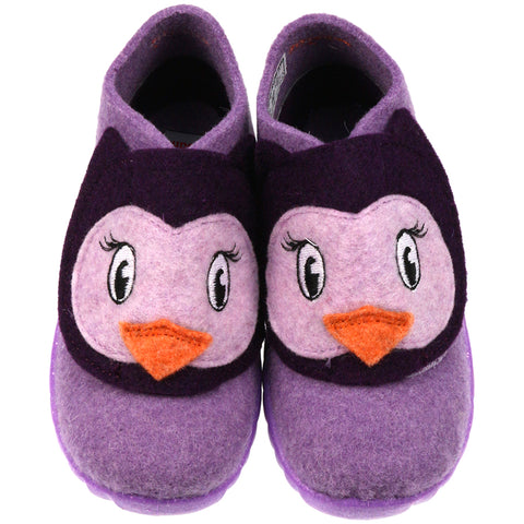 Comfortable flieder-colored SUPERFIT Hausschuh HAPPY 295-90 featuring a cute eule design