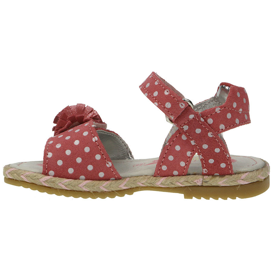 A pair of PRIMIGI Sandale 71152 in geranie color with polka dots pattern, perfect for summer outings and playtime