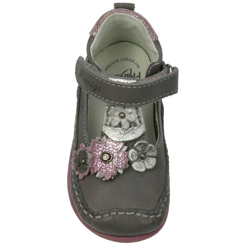 PRIMIGI Spangenschuh 70762 - grau - flieder, front view showing rounded toe and stylish design