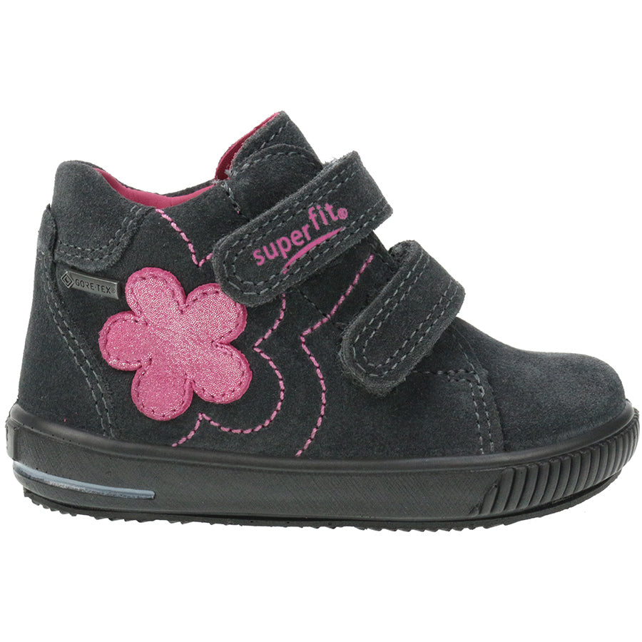 High-performance SUPERFIT GORE-TEX ankle shoe in dark grey with a beautiful flower design