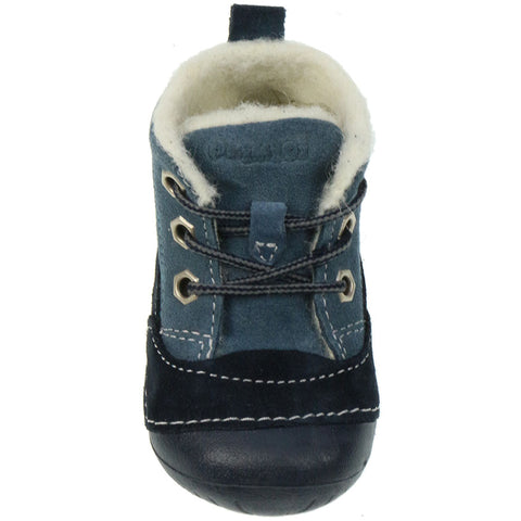  Close-up image of PRIMIGI PreWalker 80031 navy jeans baby shoes showcasing the high-quality stitching and durable materials