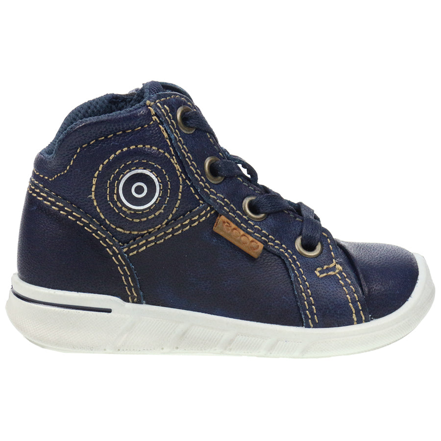 ECCO Knöchelschuh FIRST 754021-01325 - navy, side view, lace-up ankle boot with navy suede upper and white rubber sole 