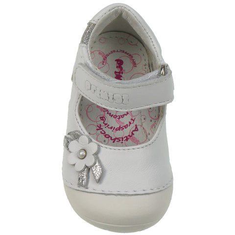 PRIMIGI PreWalker 14002 in white with floral pattern, a perfect first shoe for your little one's early steps