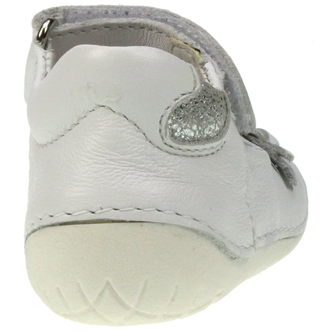 A white PRIMIGI PreWalker 14002 shoe with floral designs for babies