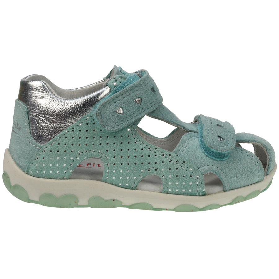 Stylish and comfortable SUPERFIT Halbsandale 041-57 in aqua and silver color features adjustable straps and durable sole for active outdoor activities