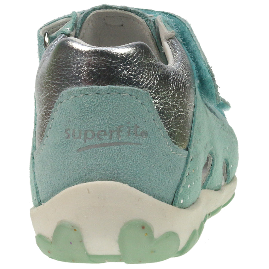  Side view of SUPERFIT Halbsandale 041-57 in aqua and silver, perfect for outdoor activities and water play