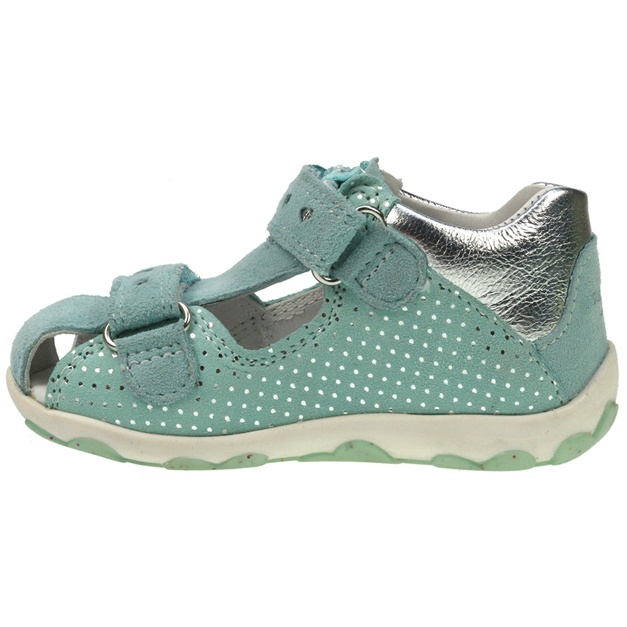 Comfortable and stylish SUPERFIT aqua and silver half sandal for active kids