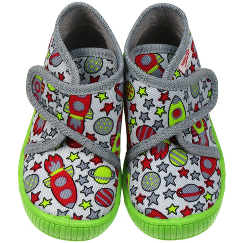 High-quality SUPERFIT Hausschuh 246-20 in red and green color, with a cool space-themed design, perfect for kids who love to explore the universe