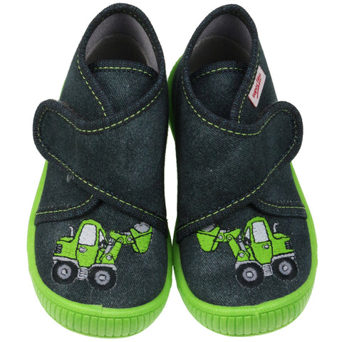 Comfortable and durable SUPERFIT Hausschuh 253-20 in anthrazit and grün color with a fun Bagger design