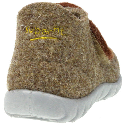 A cozy brown SUPERFIT Hausschuh HAPPY 295-40 with a lion design