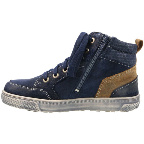 Alt text: Navy and brown SUPERFIT GORE-TEX Knöchelschuh 201-80, a waterproof ankle shoe