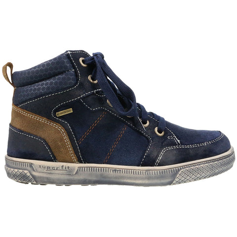 High-performance SUPERFIT GORE-TEX Knöchelschuh in navy and brown color scheme