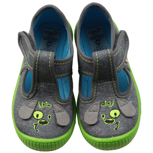 Comfortable SUPERFIT Hausschuh BULLY 263-20 in grey and green with cute dog design