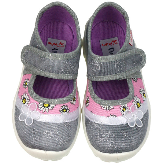 Comfortable and stylish SUPERFIT Hausschuh BONNY 284-201 in grey and pink with glitter accents
