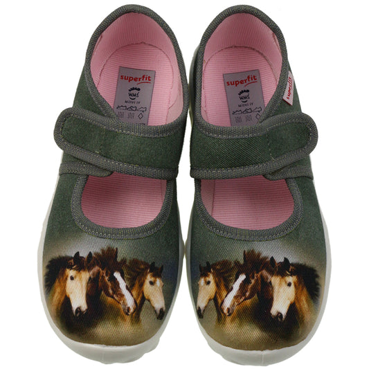 Green SUPERFIT Hausschuh BONNY 281-70 with a cute horse design, perfect for cozy indoor wear