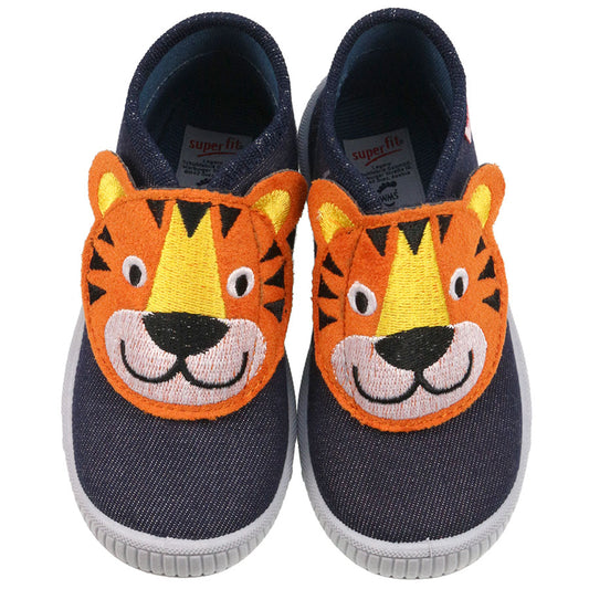 Comfortable and stylish SUPERFIT Hausschuh BULLY 251-80 in denim blue with a playful tiger design