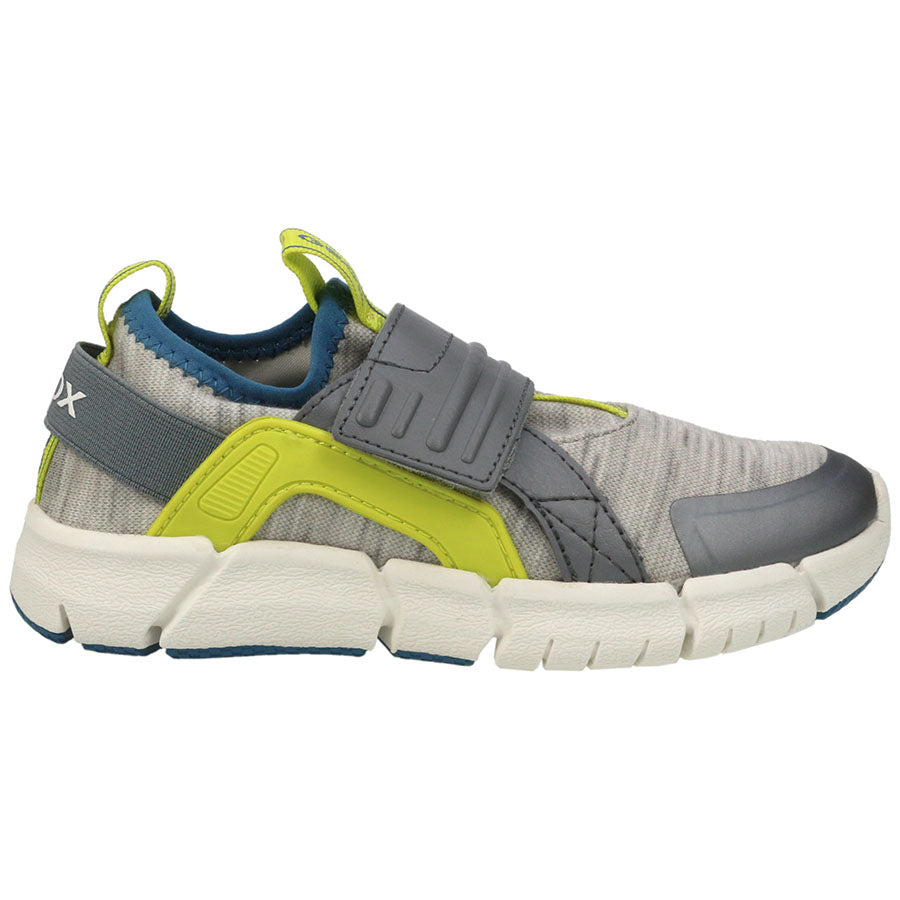 High-quality GEOX Halbschuh FLEXYPER J929BD in grey with striking neon yellow and petrol accents, perfect for active kids