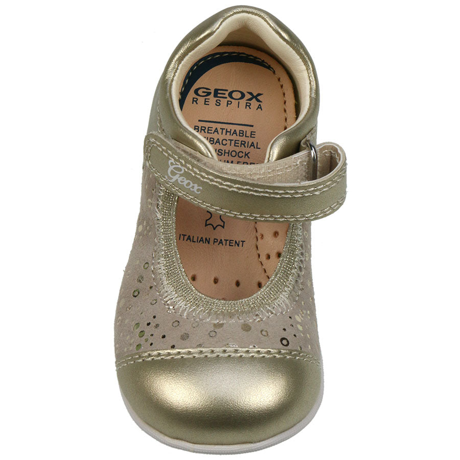 GEOX Ballerina JODIE B7226B gold - side view, elastic strap, breathable sole, stylish design