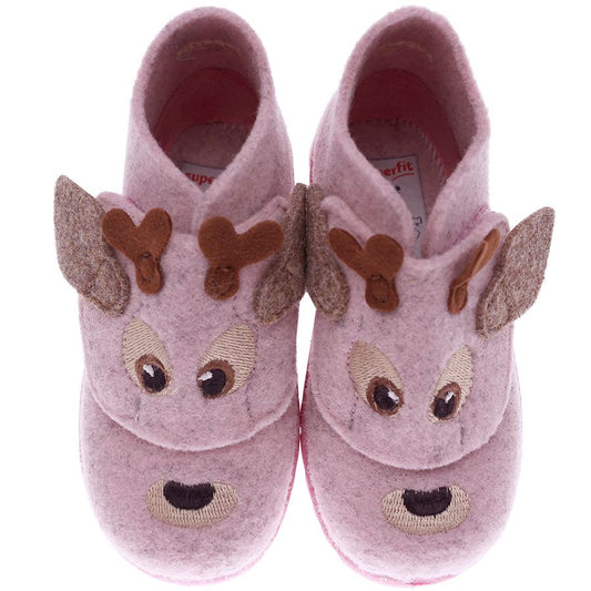 Comfortable and cozy SUPERFIT Hausschuh HAPPY 295-552 in pink with adorable elk design