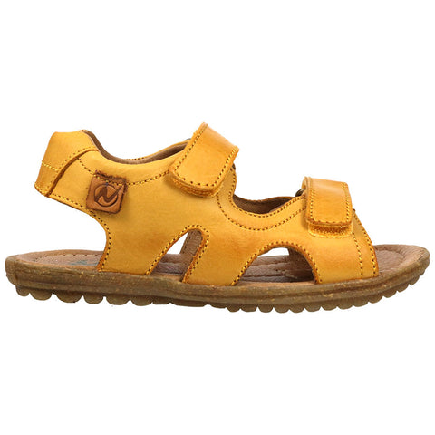 Natural leather sandal in curry color with adjustable straps and durable rubber sole