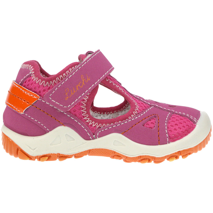 Lurchi Spangenschuh 14591-23 in pink color with bright neon orange details, perfect for girls' casual wear and stylish outfits