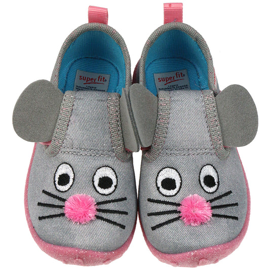 Comfortable and stylish SUPERFIT Hausschuh SPOTTY 9257-25 in grey and pink with adorable mouse design