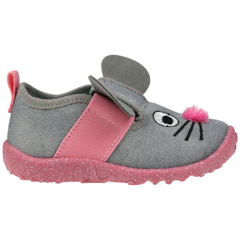 Comfortable and stylish SUPERFIT Hausschuh SPOTTY 9257-25 in grey and pink with a cute mouse design
