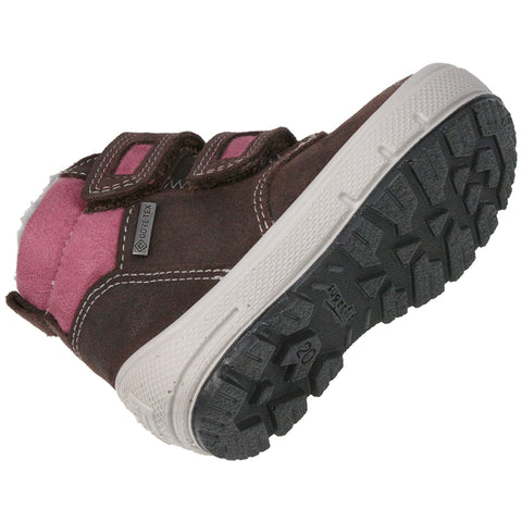 Alt text: High-performance SUPERFIT GORE-TEX Knöchelschuh GROOVY 6308-85 in schoko rosa colorway, designed for durable and comfortable wear in various outdoor activities