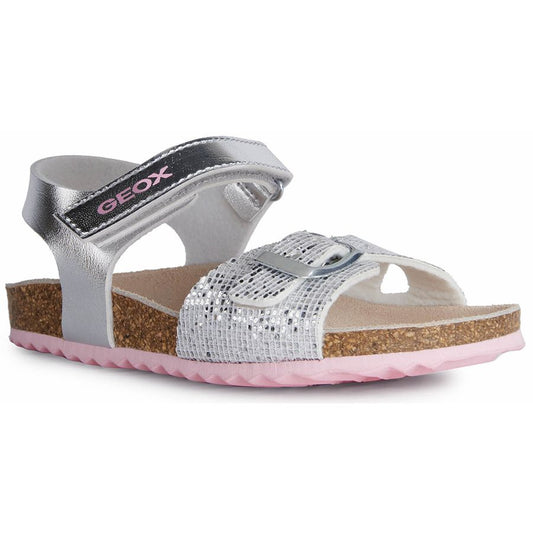 GEOX Sandale ADRIEL J028MC in silber and rosa color combination with comfortable footbed and adjustable ankle strap