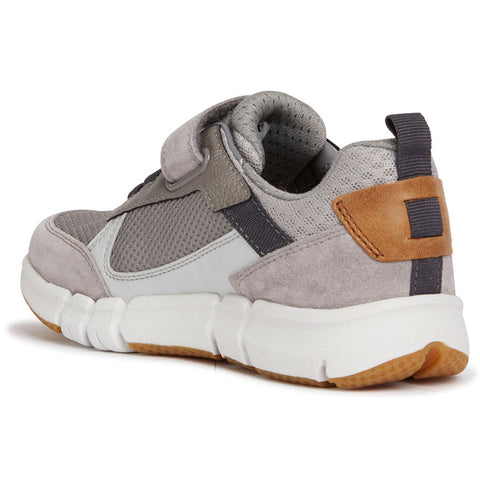 Kids' GEOX grey and cinnamon FLEXYPER J159BB half shoe with breathable technology