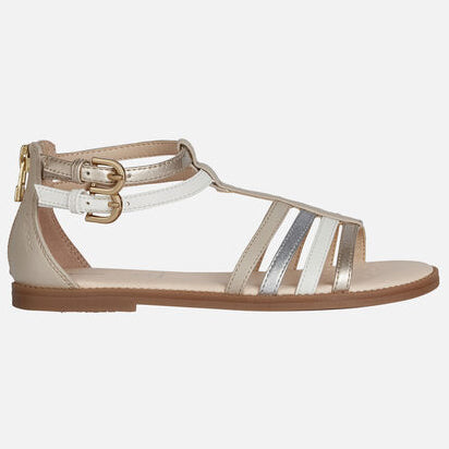 GEOX Sandale KARLY J7235D in beige with cream and gold accents