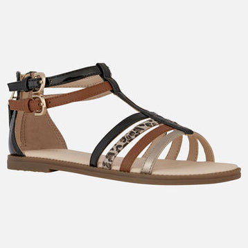 Schicke GEOX Sandale KARLY J7235D in schwarz und braun mit Leopardenmuster