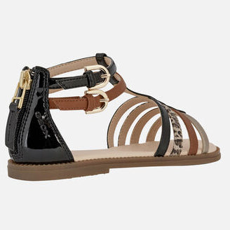 Trendige GEOX Sandale KARLY J7235D in schwarz-braun mit Leo-Print