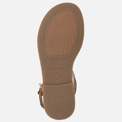 Schwarze GEOX Sandale KARLY J7235D mit auffälligen braunen und leopardfarbenen Details