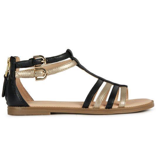 Stylish and comfortable GEOX Sandale KARLY J7235D 054AJ in black and gold color combination