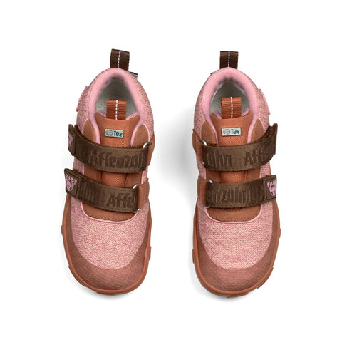 Rust and pink AFFENZAHN TEX Knöchelschuh HAPPY REH showcasing playful design and durable construction for kids' outdoor activities