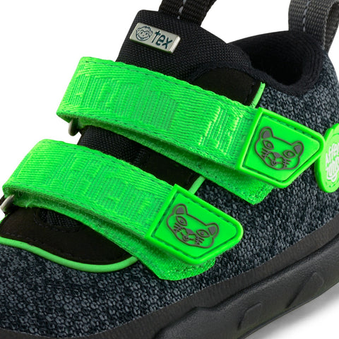 Black and green AFFENZAHN TEX Knöchelschuh HAPPY PANTHER with playful panther design